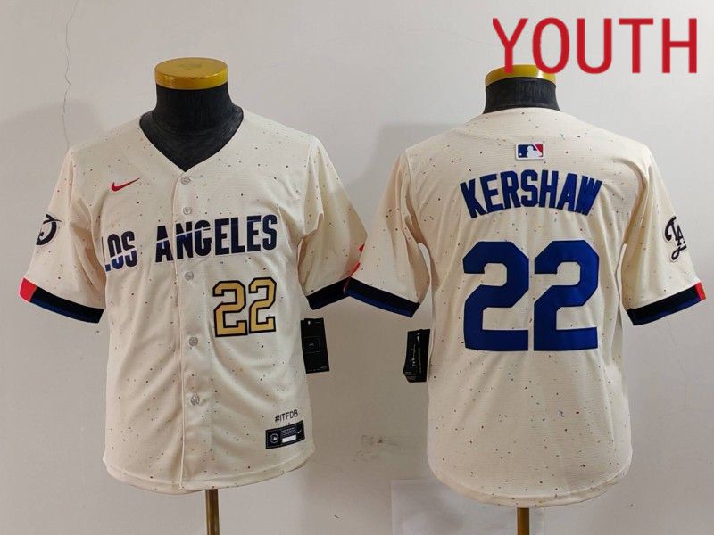Youth Los Angeles Dodgers #22 Kershaw Cream Fashion Nike Game MLB Jersey style 7011